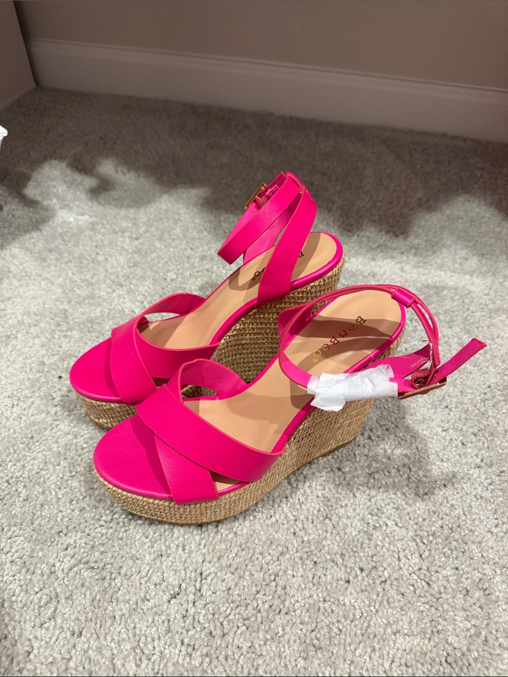 NWOT Hot Pink Wedge Sandals with Ankle Strap
